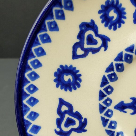 Polish Pottery Blue Hearts Blue Diamonds Saucer Dessert Appetizer Mini Plate - Picture 6 of 7